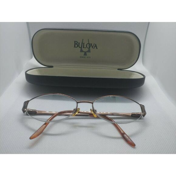 BULOVA “TARRAGONA” Eyeglasses Frame Half Rimless 51-17-135 Brown/Gold OE54